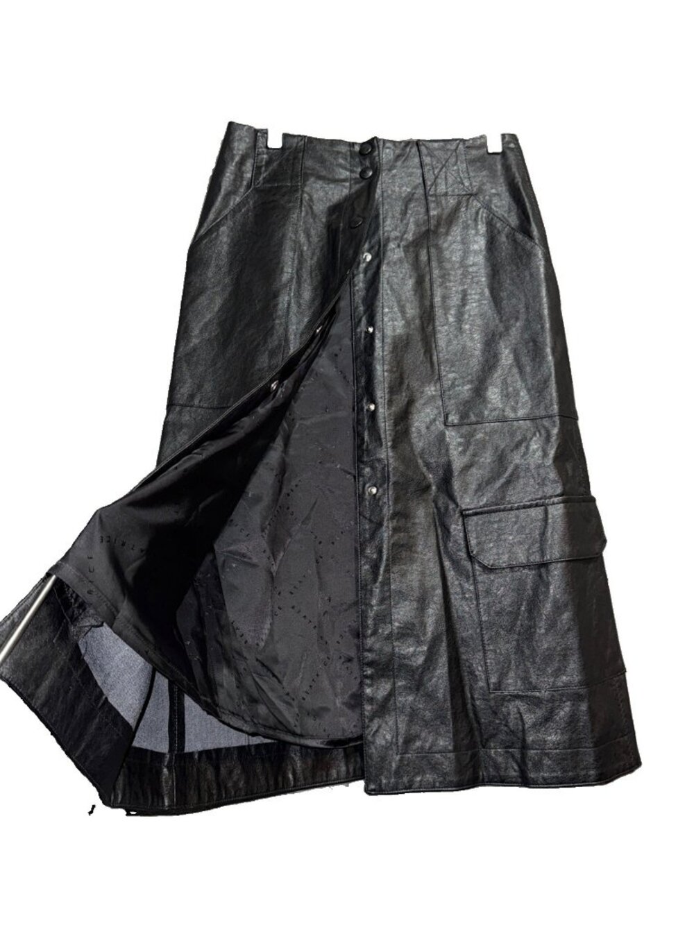 Beatrice B. Italy Faux Leather Midi Skirt Size 4/SMALL A-Line Snap Front Lined